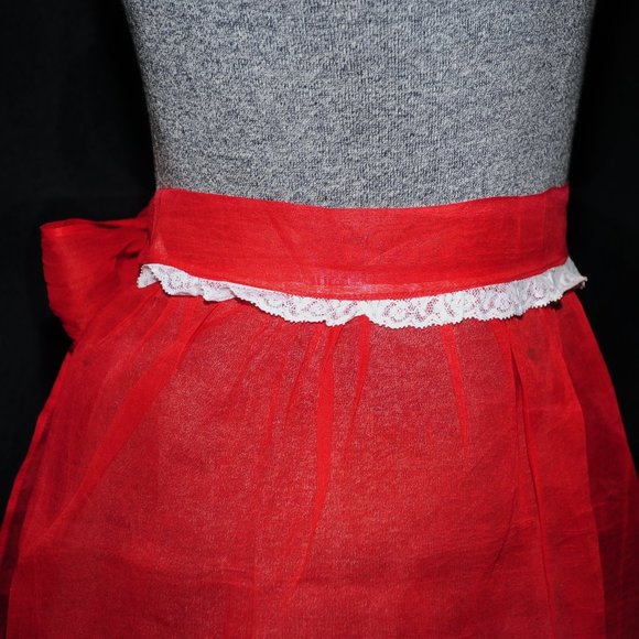 Vintage 50s Red Illusion Organza & Lace Fancy Hostess Apron July 4th, Christmas - Picture 6 of 8